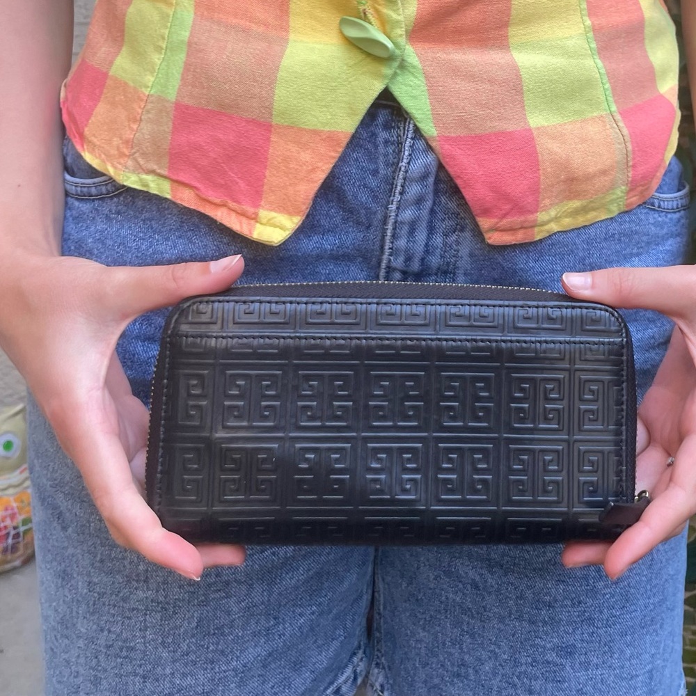 Black Jonathan Adler Embossed Zip Leather Wallet